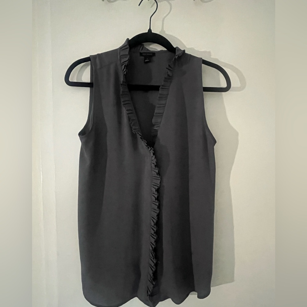 Ann Taylor Ruffled Mandarin Collar Blouse